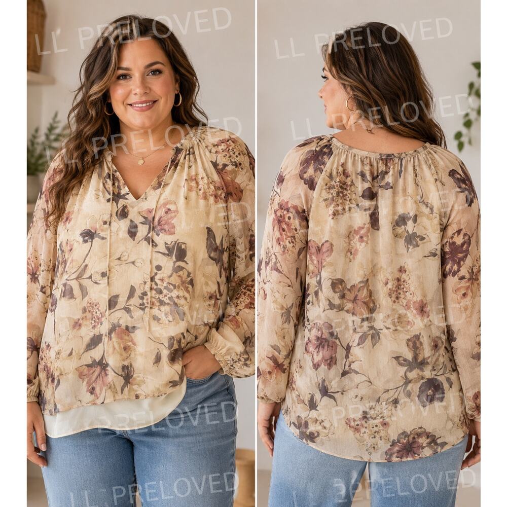 Lauren Ralph Lauren Women’s 2X Floral Peasant Blouse Sheer Boho Top NWT
